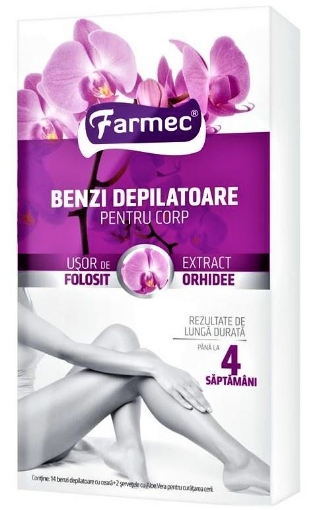 Farmec benzi depilatoare pentru corp cu extract de orhidee - 10 bucati Farmec benzi depilatoare pentru corp cu extract de orhidee - 10 bucati