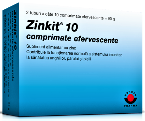 Zinkit 10mg - 20 comprimate efervescente Worwag Zinkit 10mg - 20 comprimate efervescente Worwag