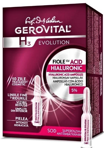 Gerovital H3 Evolution fiole cu acid hialuronic - 10 fiole Gerovital H3 Evolution fiole cu acid hialuronic - 10 fiole