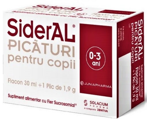 SiderAL pentru copii flacon - 30ml + 1 plic cu pulbere pentru solutie orala 1.9 grame Solacium Pharma SiderAL pentru copii flacon - 30ml + 1 plic cu pulbere pentru solutie orala 1.9 grame Solacium Pharma