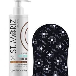 Set pentru Autobronzare Profesionala ST MORIZ cu Lotiune Fast Tan 1 Hour 2 Hrs 3 Hrs si Manusa, 200 ml