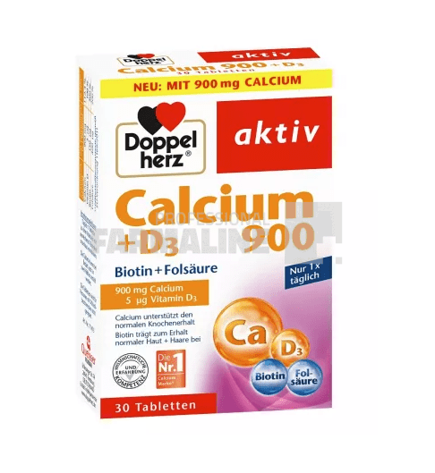 Doppelherz Calciu 900 + D3 + Biotina + Acid folic 30 tablete Doppelherz Calciu 900 + D3 + Biotina + Acid folic 30 tablete