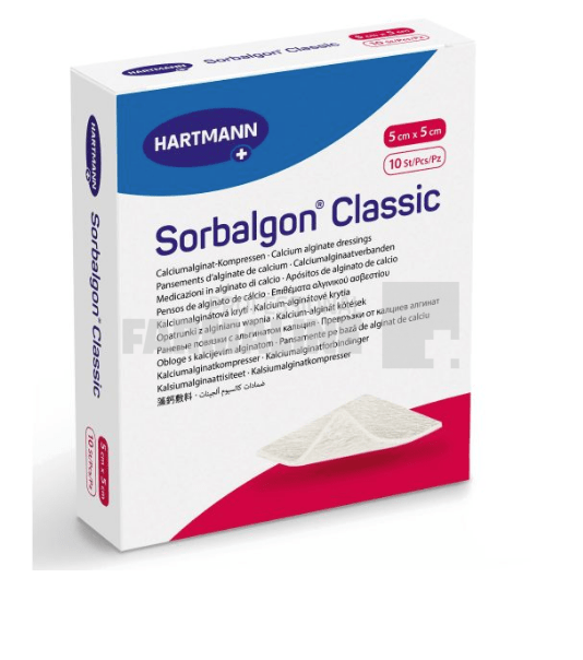 Hartmann Sorbalgon Compresa sterila 5 cm x 5 cm 10 bucati Hartmann Sorbalgon Compresa sterila 5 cm x 5 cm 10 bucati