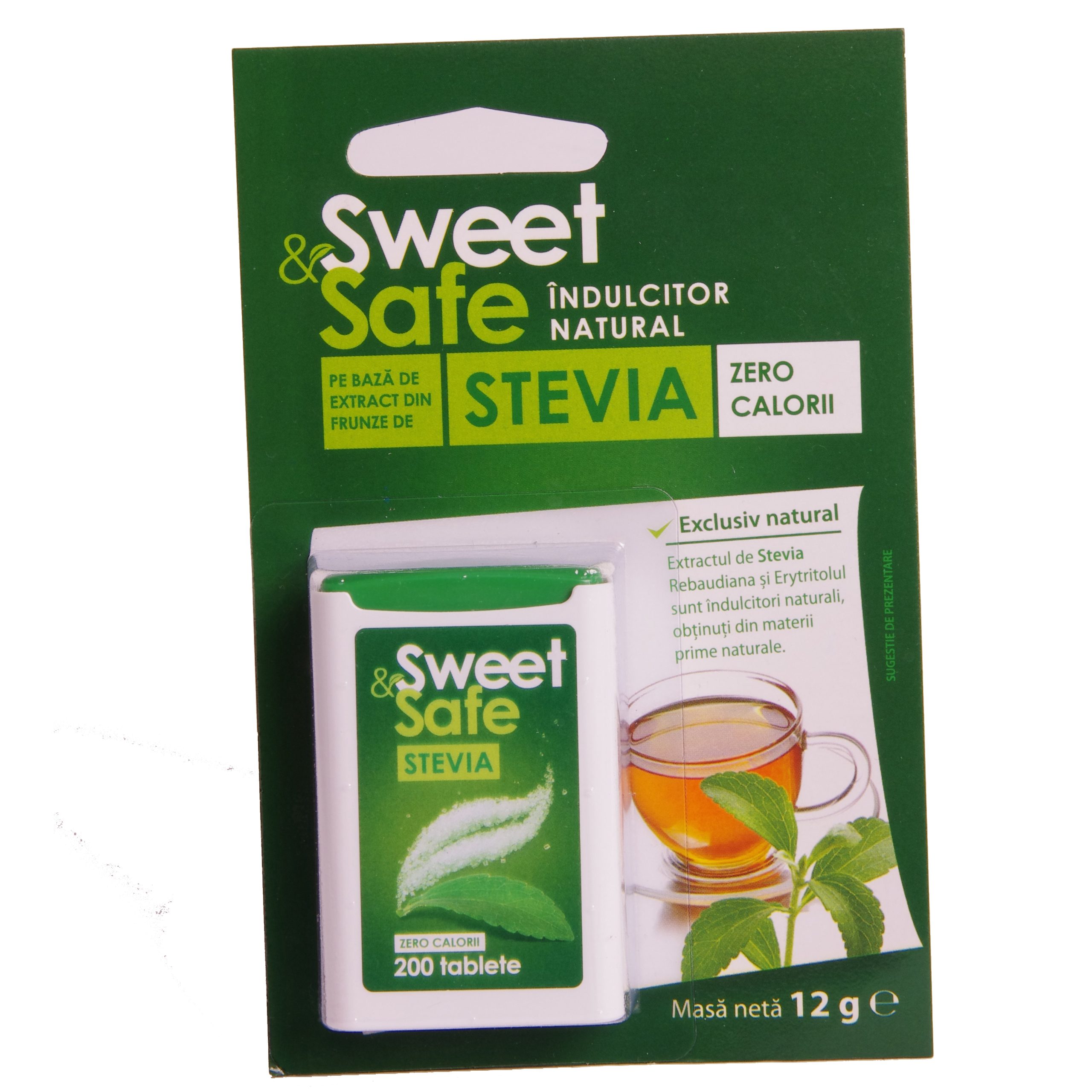 Indulcitor natural pe baza de extract din frunze de Stevia (Sweet & Safe) 200 tablete Indulcitor natural pe baza de extract din frunze de Stevia (Sweet & Safe) 200 tablete