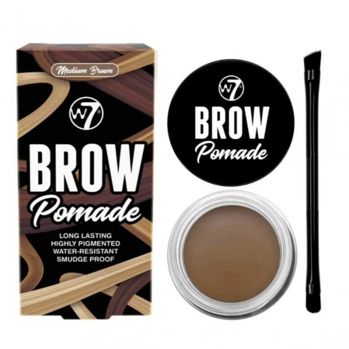 Kit cu Gel pentru Sprancene si Pensula dubla, W7 Brow Pomade, Medium Brown, 4.25 g Kit cu Gel pentru Sprancene si Pensula dubla, W7 Brow Pomade, Medium Brown, 4.25 g