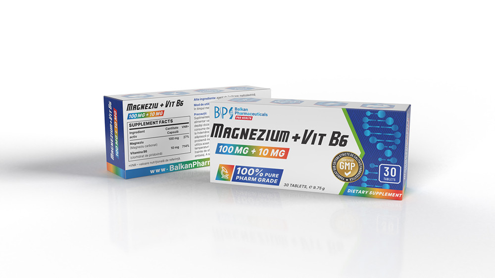 Magneziu 100 mg + Vitamina B6 10 mg 30 comprimate Balkan Pharmaceuticals Magneziu 100 mg + Vitamina B6 10 mg 30 comprimate Balkan Pharmaceuticals