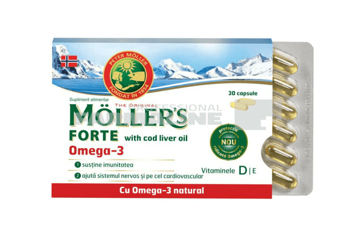Moller's Forte Omega 3 + Ulei de ficat de cod 30 capsule Moller's Forte Omega 3 + Ulei de ficat de cod 30 capsule