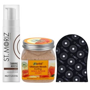Pachet complet pentru Autobronzare Profesionala ST MORIZ cu Spuma Dark, Scrub cu Miere si Manusa