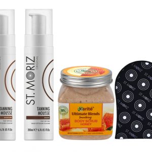 Pachet Ultra Advanced Pentru Autobronzare Profesionala St Moriz Cu Spuma Medium, Dark, Scrub cu Miere Si Manusa, 2 x 200 ml, 1 x 320 ml