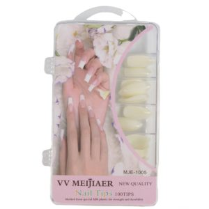 Set 100 bucati Unghii False tips, Forma Stiletto, Culoare Naturala