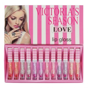 Set 12 Luciuri de Buze cu paiete stralucitoare Nova Kiss Victoria s Season Love, 12 x 5.5 ml