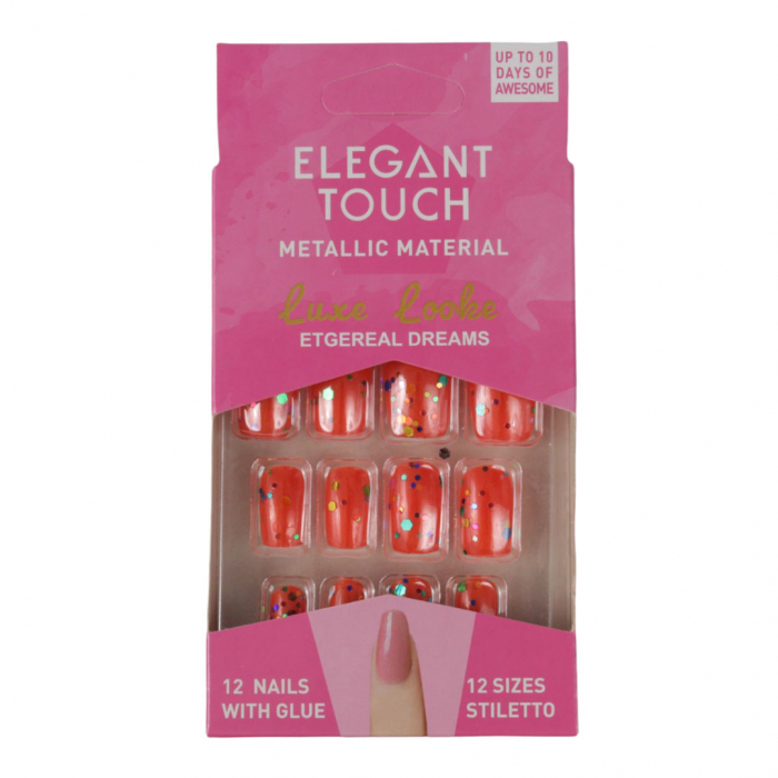 Set 12 Unghii False Elegant Touch, Metallic Material, 02 Cherry Set 12 Unghii False Elegant Touch, Metallic Material, 02 Cherry