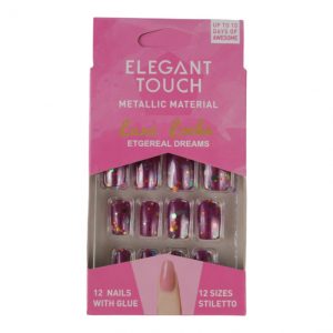 Set 12 Unghii False Elegant Touch, Metallic Material, 03 Burgundy