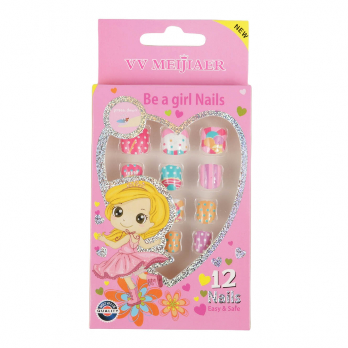 Set 12 Unghii False Pentru Copii, 15 Bombonele Colorate Set 12 Unghii False Pentru Copii, 15 Bombonele Colorate