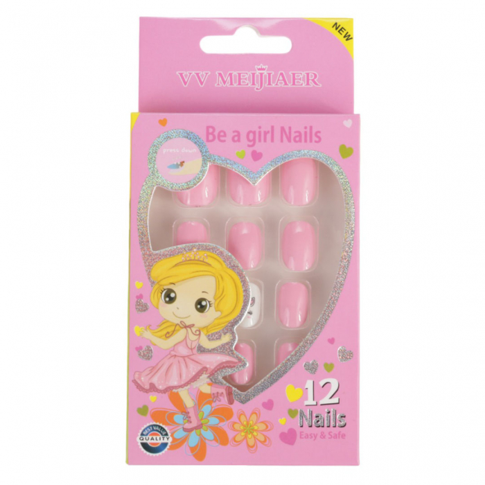 Set 12 Unghii False Pentru Copii, 56 Roz Pudrat Set 12 Unghii False Pentru Copii, 56 Roz Pudrat