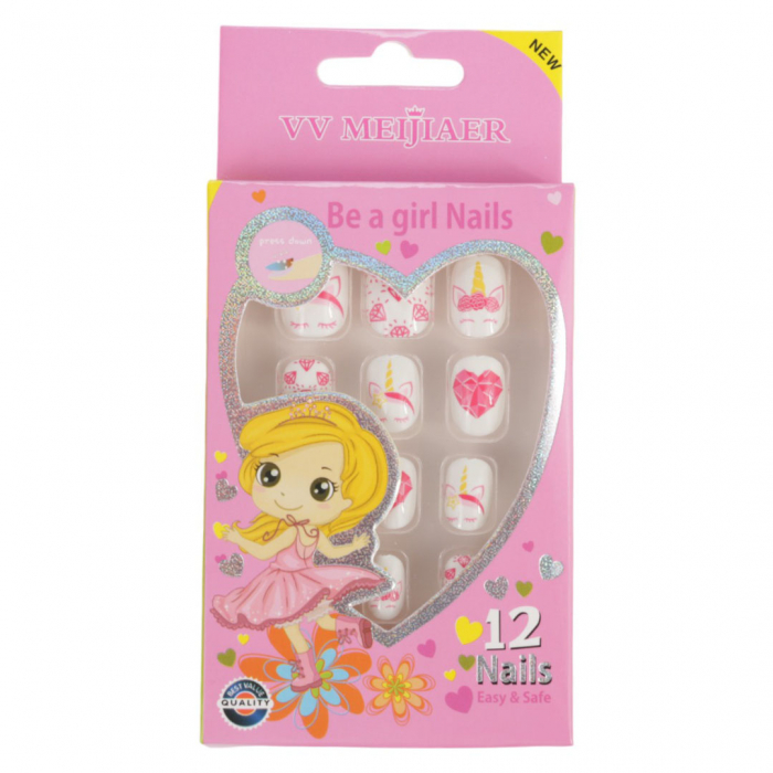 Set 12 Unghii False Pentru Copii, 63 Unicorni si Diamante Set 12 Unghii False Pentru Copii, 63 Unicorni si Diamante