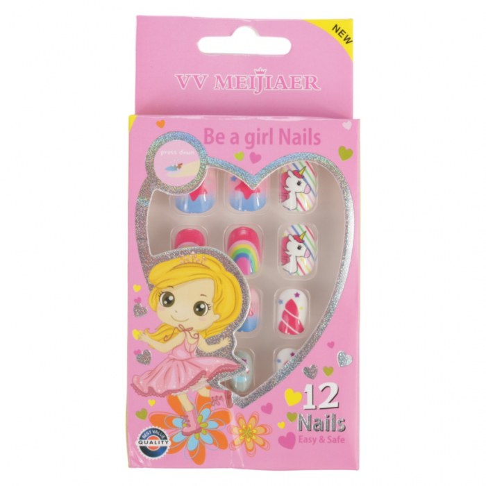 Set 12 Unghii False Pentru Copii, 78 Curcubeu si Unicorni Set 12 Unghii False Pentru Copii, 78 Curcubeu si Unicorni