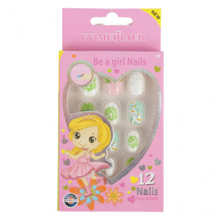 Set 12 Unghii False Pentru Copii, 80 Flori de Primavara Set 12 Unghii False Pentru Copii, 80 Flori de Primavara