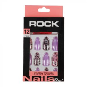 Set 12 Unghii False ROCK cu adeziv inclus, 08 Purple Stars