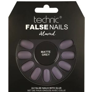 Set 24 Unghii False cu adeziv inclus Technic False Nails, Almond, Matte Grey