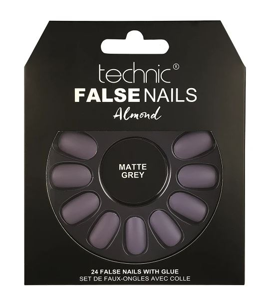 Set 24 Unghii False cu adeziv inclus Technic False Nails, Almond, Matte Grey Set 24 Unghii False cu adeziv inclus Technic False Nails, Almond, Matte Grey