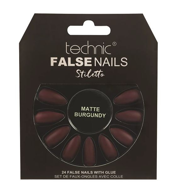 Set 24 Unghii False cu adeziv inclus Technic False Nails, Stiletto, Matte Burgundy Set 24 Unghii False cu adeziv inclus Technic False Nails, Stiletto, Matte Burgundy