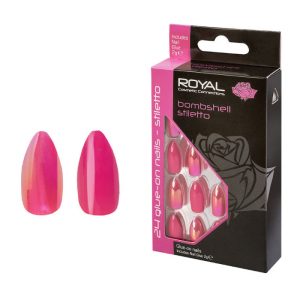Set 24 Unghii False ROYAL Glue-On Nail Tips, Bombshell Stiletto, Adeziv Inclus 3 g