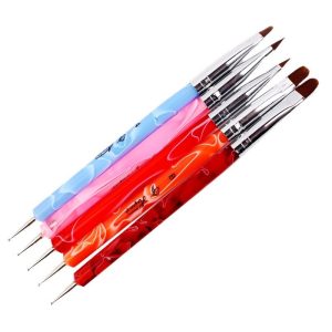 Set 5 Pensule Duble cu Punctator Unghii