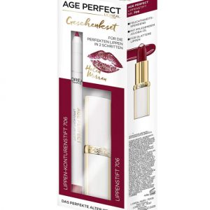 Set Buze L Oreal Paris AGE PERFECT Helen Mirrens cu Ruj si Creion de Buze 706 Perfect Burgundy
