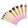 Set de 10 Pensule Profesionale Top Quality Kabuki, Pink Gold Set de 10 Pensule Profesionale Top Quality Kabuki, Pink Gold