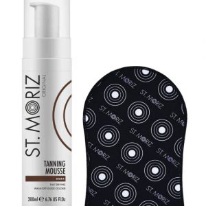 Set pentru autobronzare profesionala ST MORIZ cu Spuma Dark si Manusa, 200 ml