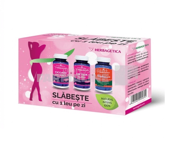 Slabeste cu 1 leu pe zi Pachet: Cicoare extract 60 capsule + Detox Suplu 60 capsule + Triphalax 60 capsule Slabeste cu 1 leu pe zi Pachet: Cicoare extract 60 capsule + Detox Suplu 60 capsule + Triphalax 60 capsule