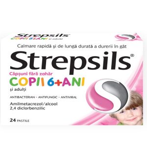Strepsils Capsuni Fara Zahar 24 pastile