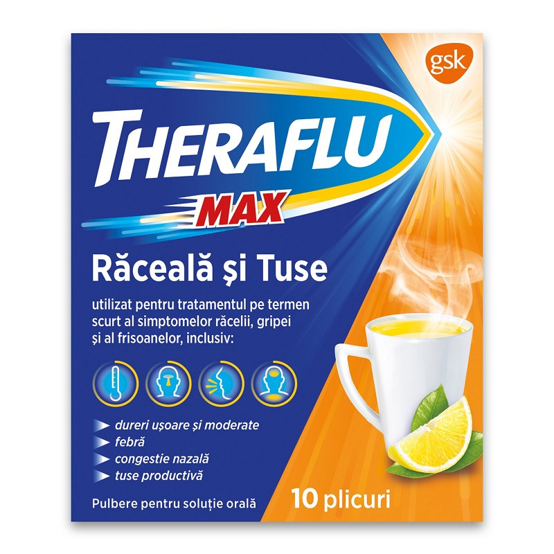 Theraflu Max Raceala si Tuse x 10 plicuri Theraflu Max Raceala si Tuse x 10 plicuri