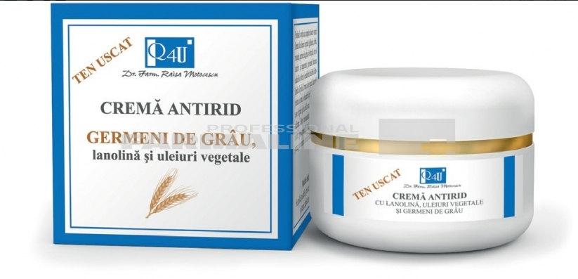 Tis Q4U Crema antirid cu Germeni de grau, Lanolina si Uleiuri vegetale ten uscat 50 ml Tis Q4U Crema antirid cu Germeni de grau, Lanolina si Uleiuri vegetale ten uscat 50 ml