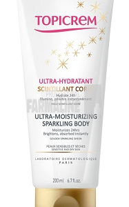 Topicrem Sparkling Lapte corp ultra hidratant cu particule stralucitoare aurii 200 ml