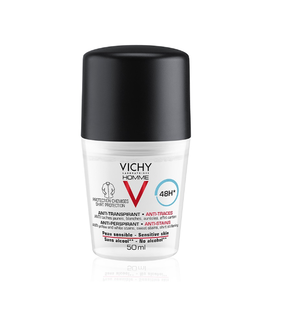 Vichy Homme Deodorant Roll-on antiperspirant 48H anti-urme pentru barbati, 50ml Vichy Homme Deodorant Roll-on antiperspirant 48H anti-urme pentru barbati, 50ml