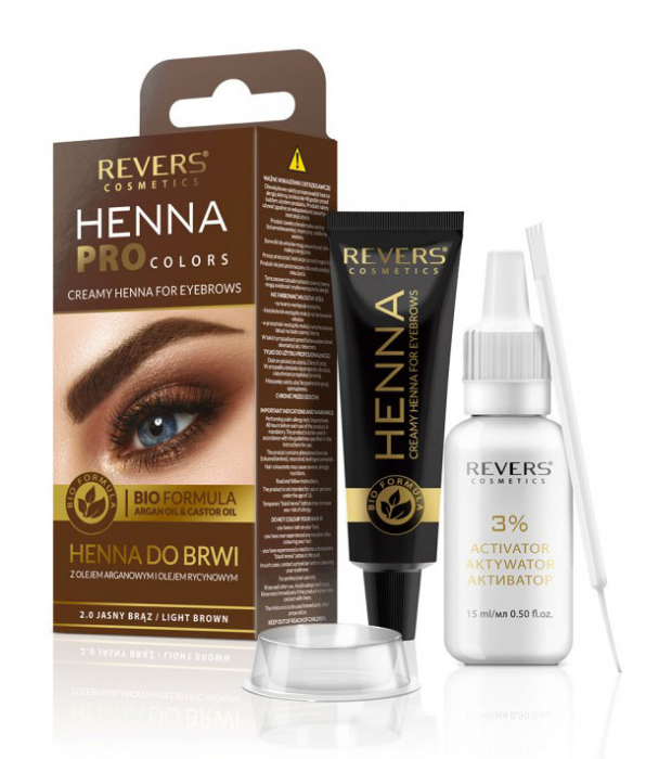 Vopsea Profesionala Crema pentru Sprancene Revers HENNA PROcolors BIO Formula cu Ulei de Argan si de Ricin, 2.0 Light Brown, Maro Deschis Vopsea Profesionala Crema pentru Sprancene Revers HENNA PROcolors BIO Formula cu Ulei de Argan si de Ricin, 2.0 Light Brown, Maro Deschis