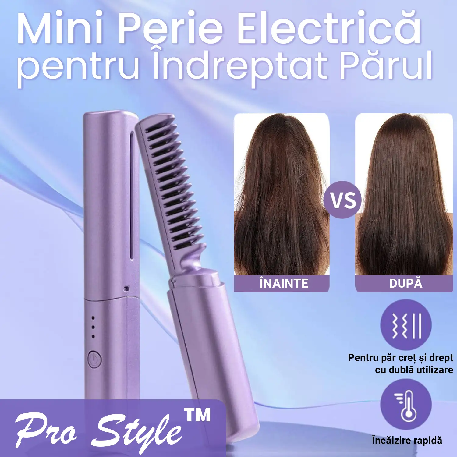 Mini Perie Electrica pentru Indreptat Parul PRO STYLE™ Mini Perie Electrica pentru Indreptat Parul PRO STYLE™