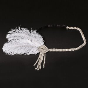 Coronita Elastic Bijuterie Pene Si Cristale Alb