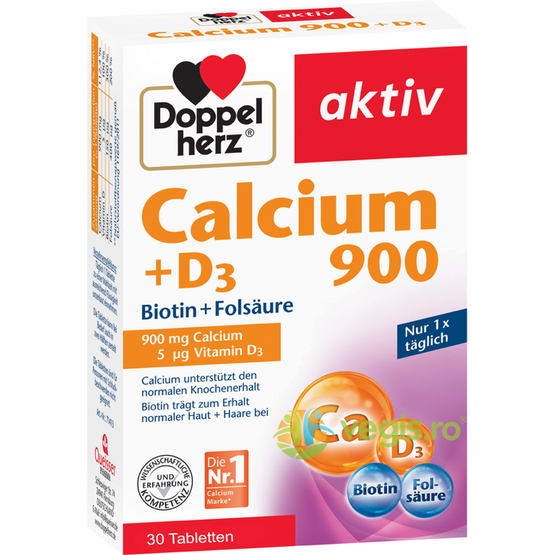 Calciu 900mg + Vitamina D3 + Biotina + Acid Folic Aktiv 30tb Calciu 900mg + Vitamina D3 + Biotina + Acid Folic Aktiv 30tb