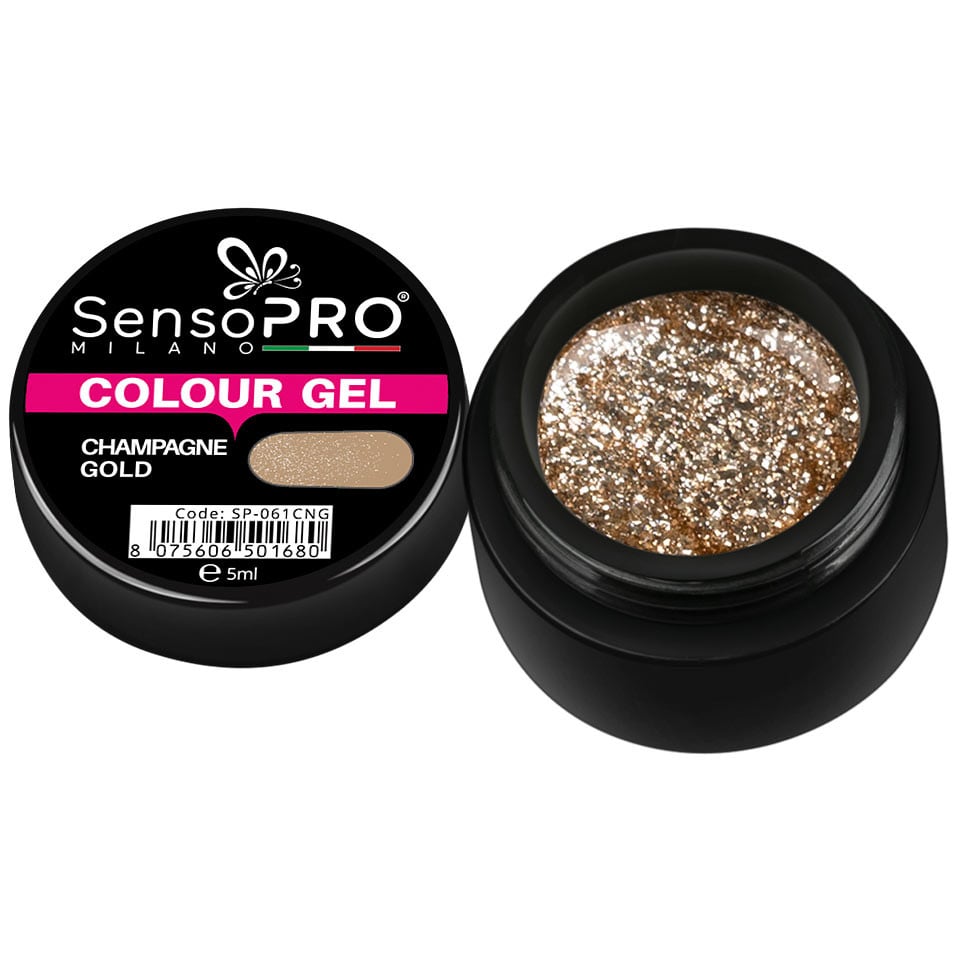 Gel UV Colorat Champagne Gold 5ml, SensoPRO Milano Gel UV Colorat Champagne Gold 5ml, SensoPRO Milano