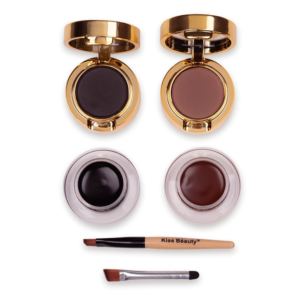 Kit Sprancene 2 in 1 Kiss Beauty Collagen, 2 Eyelinere Crema-gel, 2 Pudre Sprancene + Pensule Aplicare Kit Sprancene 2 in 1 Kiss Beauty Collagen, 2 Eyelinere Crema-gel, 2 Pudre Sprancene + Pensule Aplicare
