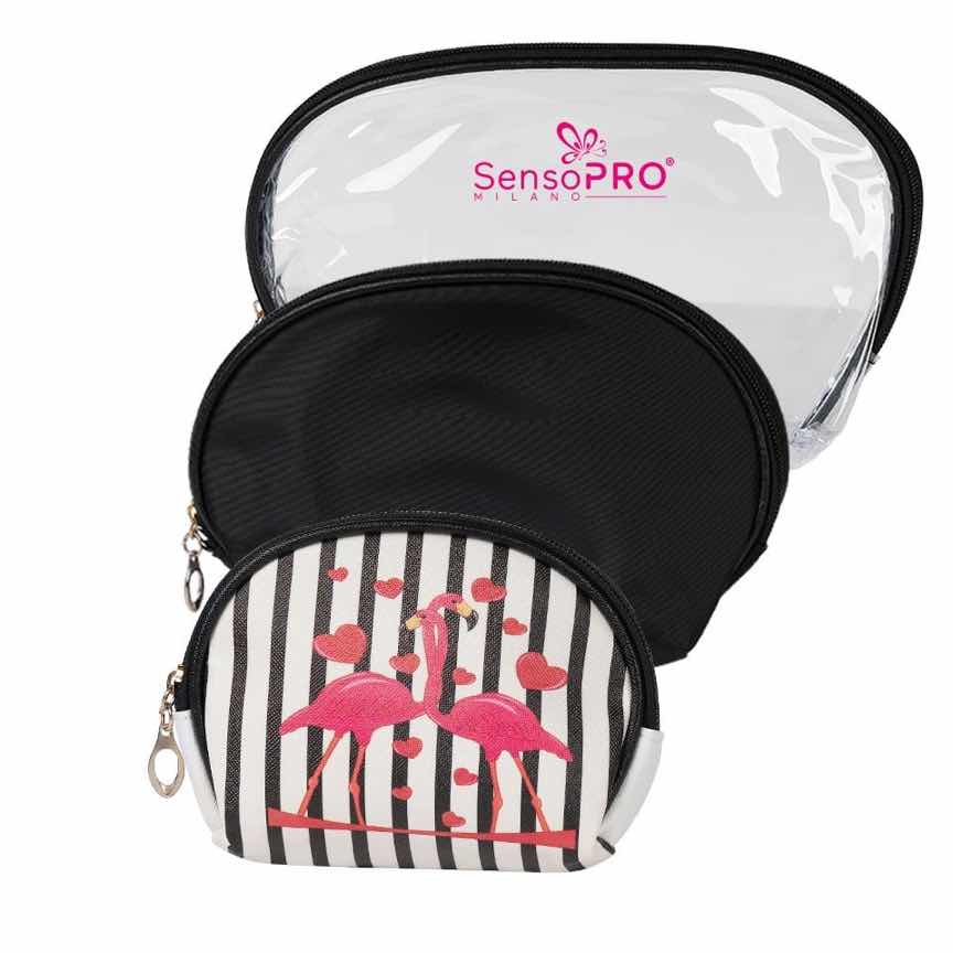 Portfard Travel Transparent & Black, SensoPRO Flamingo, set 3 buc Portfard Travel Transparent & Black, SensoPRO Flamingo, set 3 buc