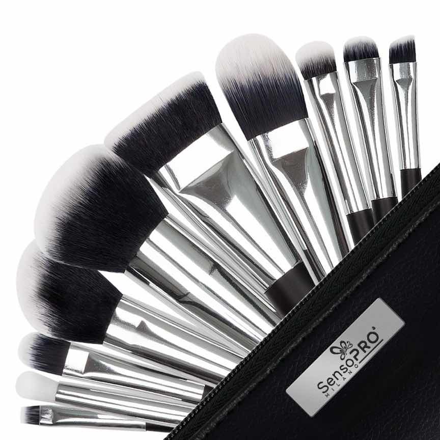 Set 10 pensule machiaj SensoPRO Milano, Black Silver + Borseta Cadou Set 10 pensule machiaj SensoPRO Milano, Black Silver + Borseta Cadou
