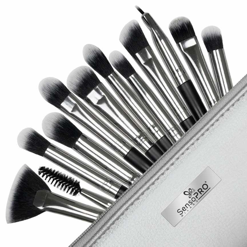 Set 12 pensule machiaj SensoPRO Milano, Black Silver + Borseta Cadou Set 12 pensule machiaj SensoPRO Milano, Black Silver + Borseta Cadou