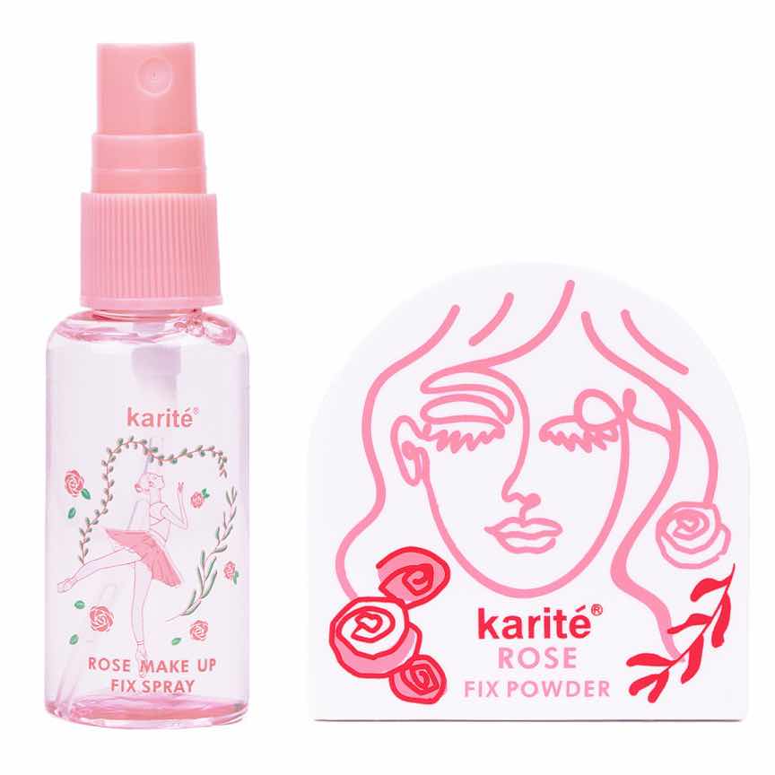 Set 2 in 1 Fixare Machiaj - Spray & Pudra Fixare Machiaj Rose, Karite Set 2 in 1 Fixare Machiaj - Spray & Pudra Fixare Machiaj Rose, Karite
