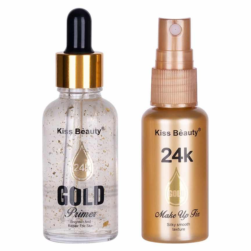 Set 2 in 1 Primer Machiaj + Spray Fixare Machiaj Kiss Beauty 24K Gold Set 2 in 1 Primer Machiaj + Spray Fixare Machiaj Kiss Beauty 24K Gold