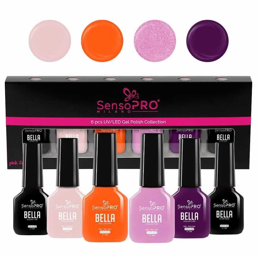 Set 4 Oje Semipermanente, Base Coat & Top Coat SensoPRO Milano, BELLA Brilliance Set 4 Oje Semipermanente, Base Coat & Top Coat SensoPRO Milano, BELLA Brilliance