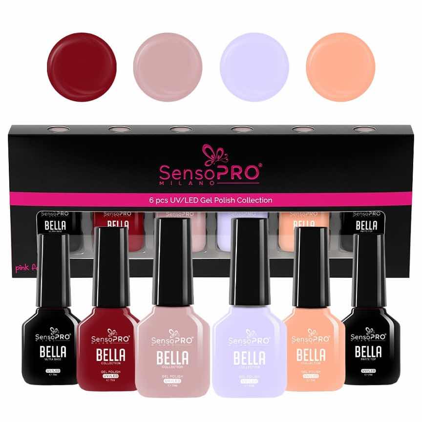 Set 4 Oje Semipermanente, Base Coat & Top Coat SensoPRO Milano, Timeless BELLA Set 4 Oje Semipermanente, Base Coat & Top Coat SensoPRO Milano, Timeless BELLA